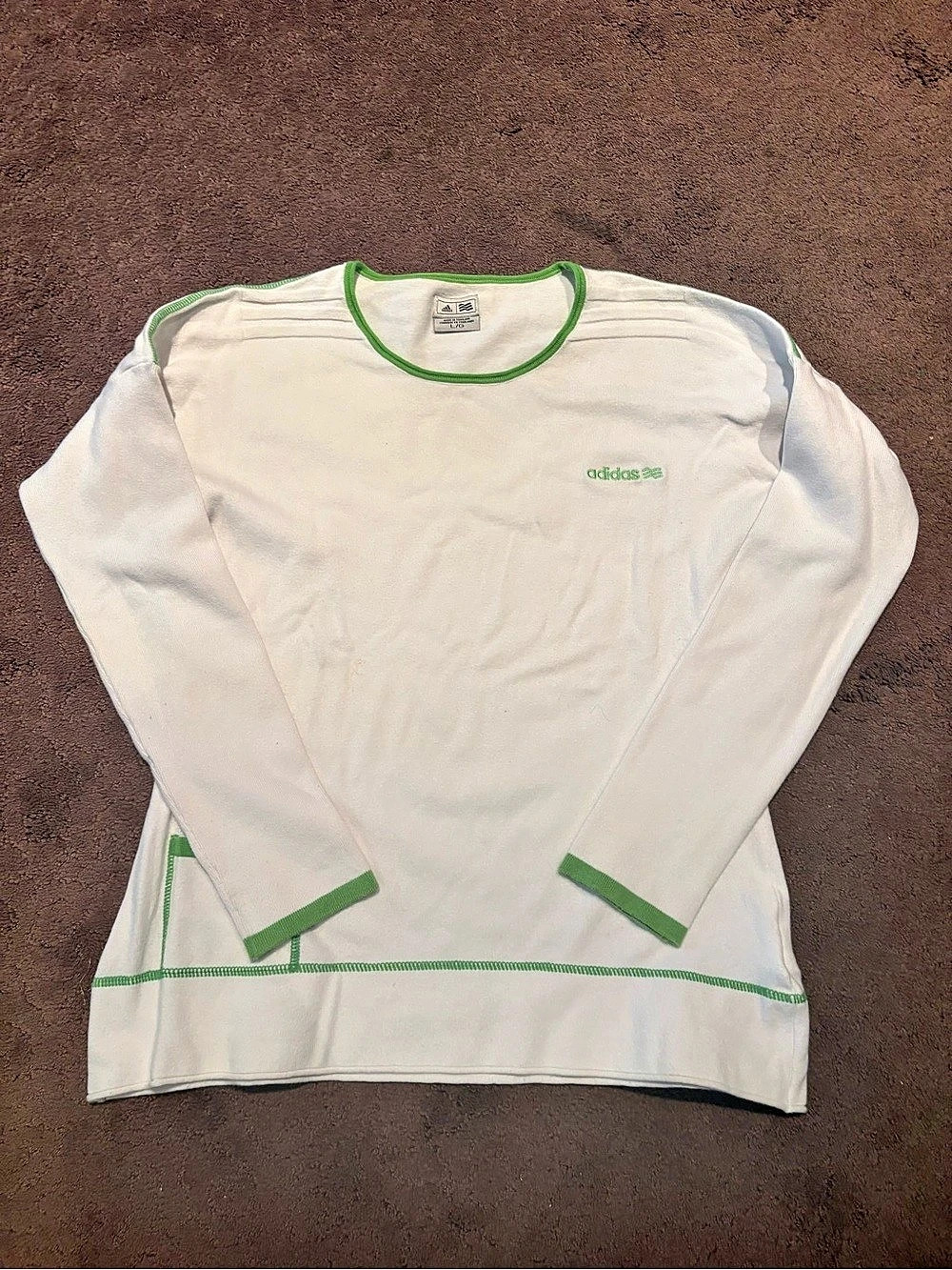 adidas Long Sleeve Athletic Shirt White Green Size Large